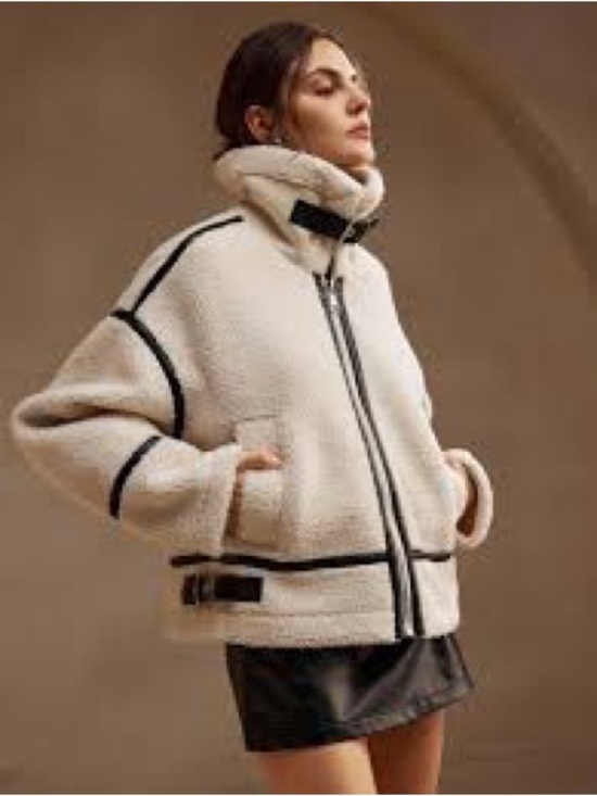 Zara Jackets & Blazers - NWOT Zara Ecru Faux Shearling Aviator Moto Oversized Coat Jacket XS